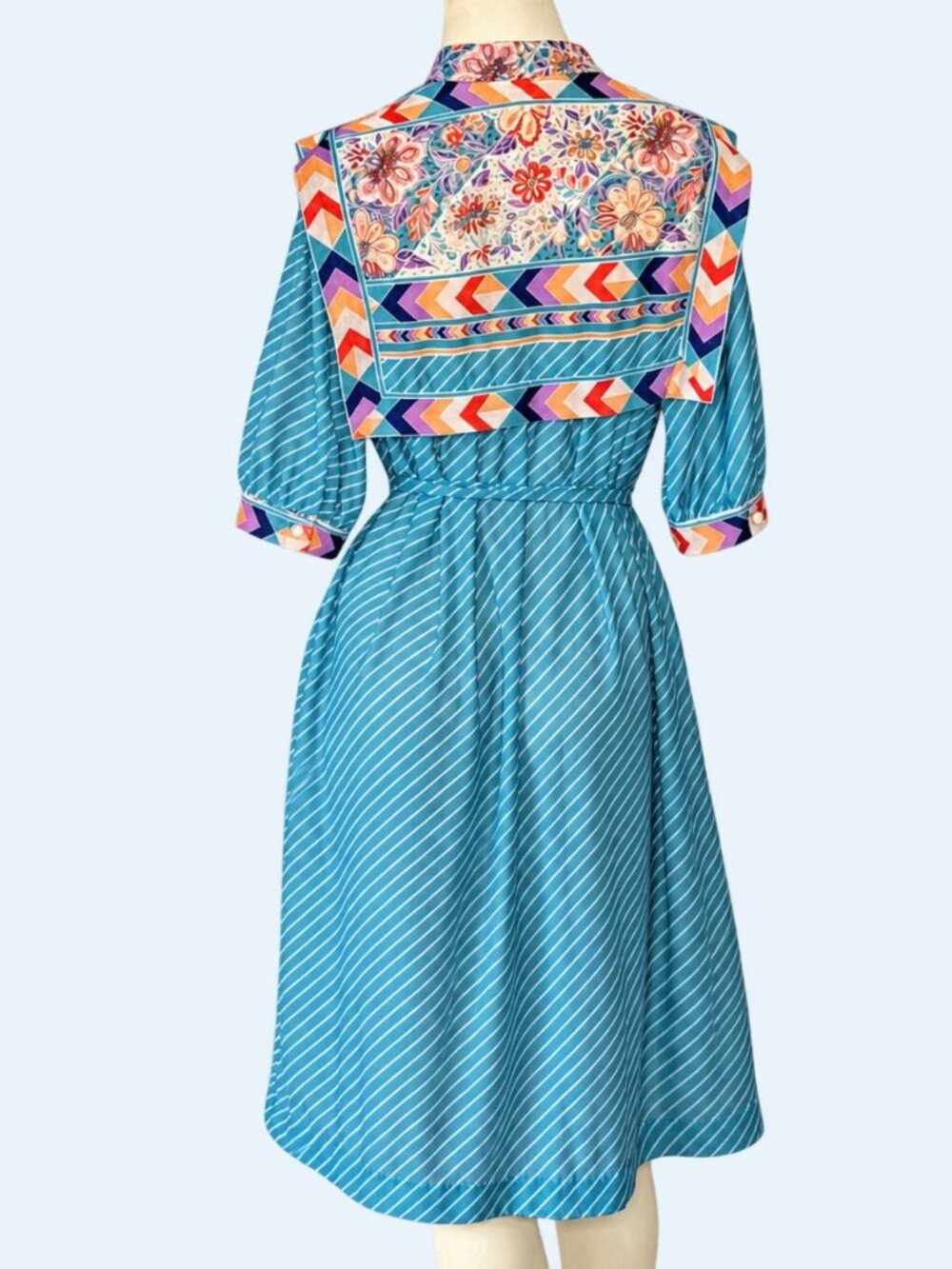 Vintage Monica Richards Womens Dress 16 Blue Floral Sheer Midi A Line Made USA - Picture 2 of 9